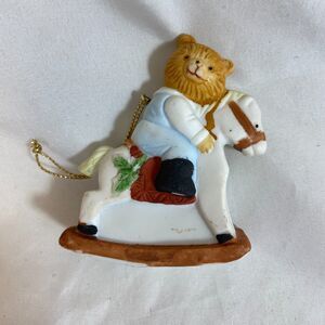 #8292 CERAMIC ROCKING HORSE CHRISTMAS ORNAMENT TEDDY BEAR 2.5 IN
